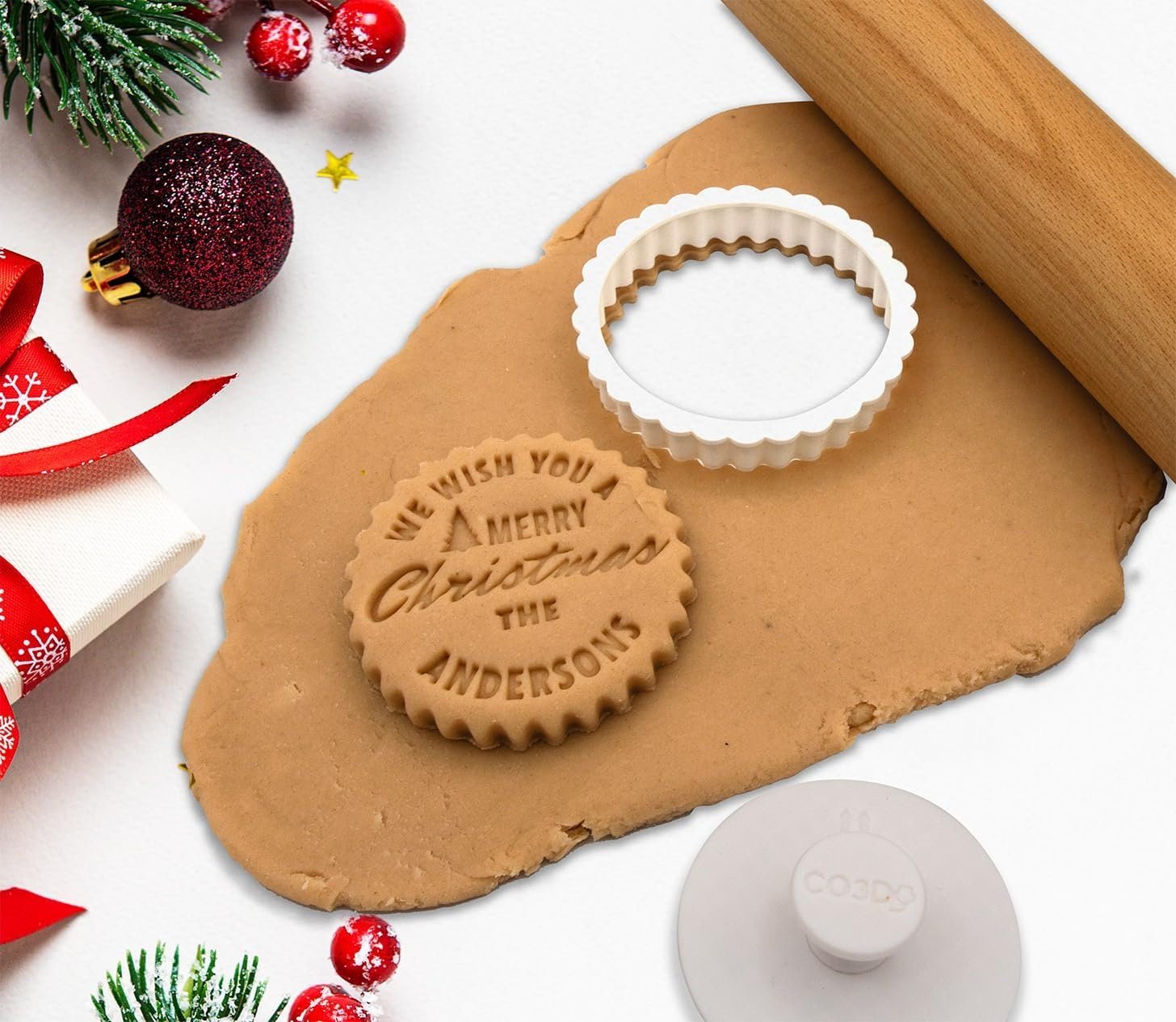 SHIPS FAST! Custom Merry Christmas Cookie Cutter and Name Embosser - Personalized Christmas Cookie Stamp -Family Name Embosser - Image 3