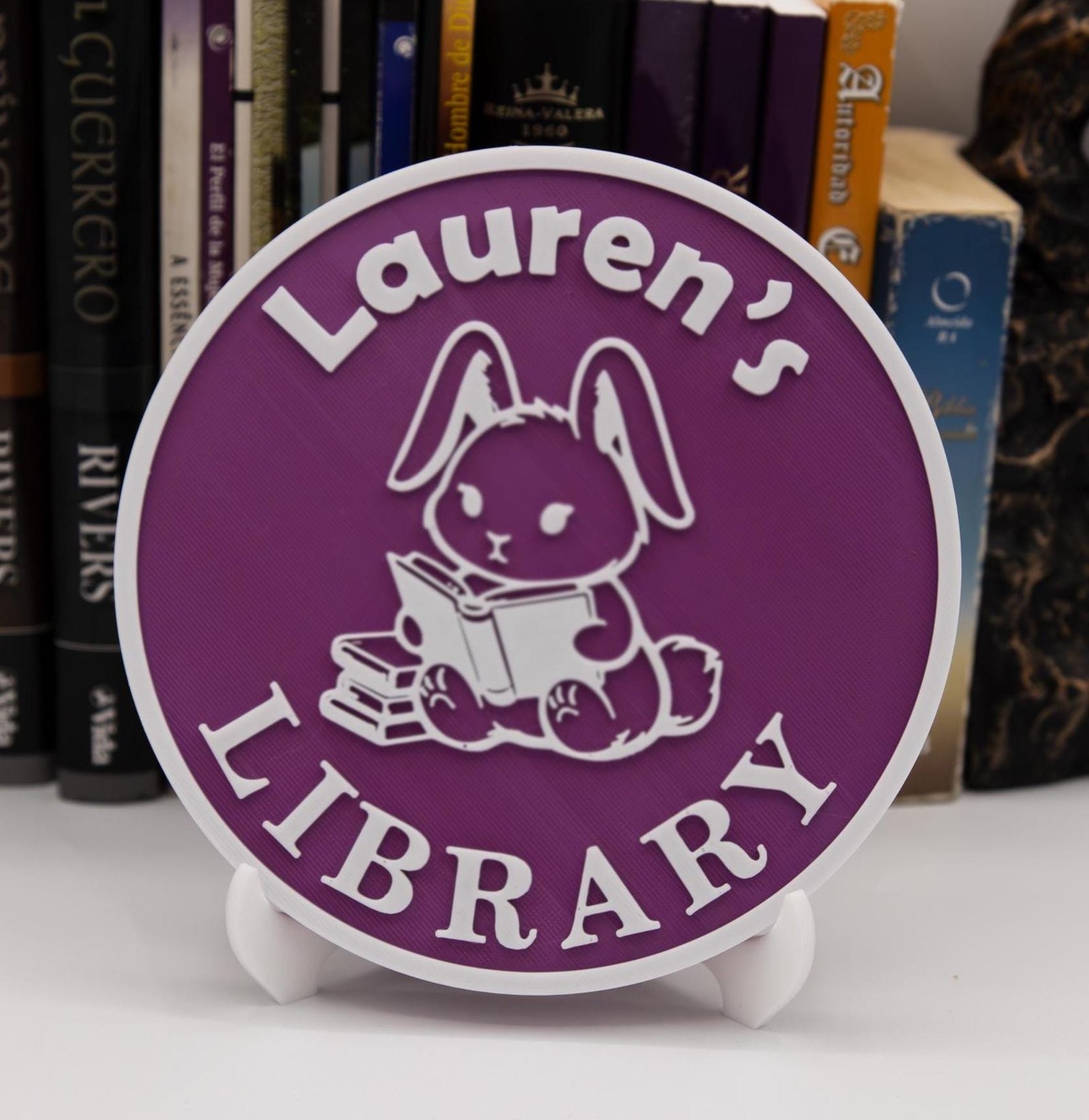 Personalized Library Sign with Stand: Custom 3D Printed Bookshelf and Book Nook Decor - Image 3