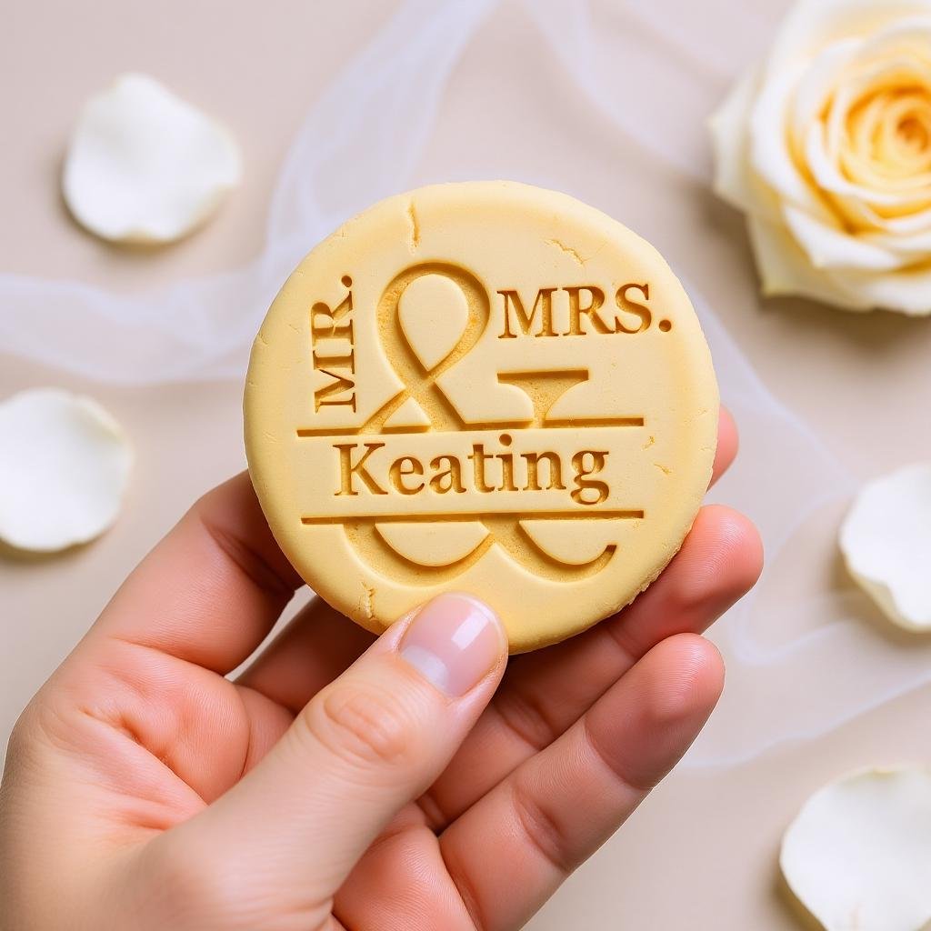 Personalized Mr & Mrs Wedding Cookie Stamp, Custom Name Fondant Embosser - Image 2