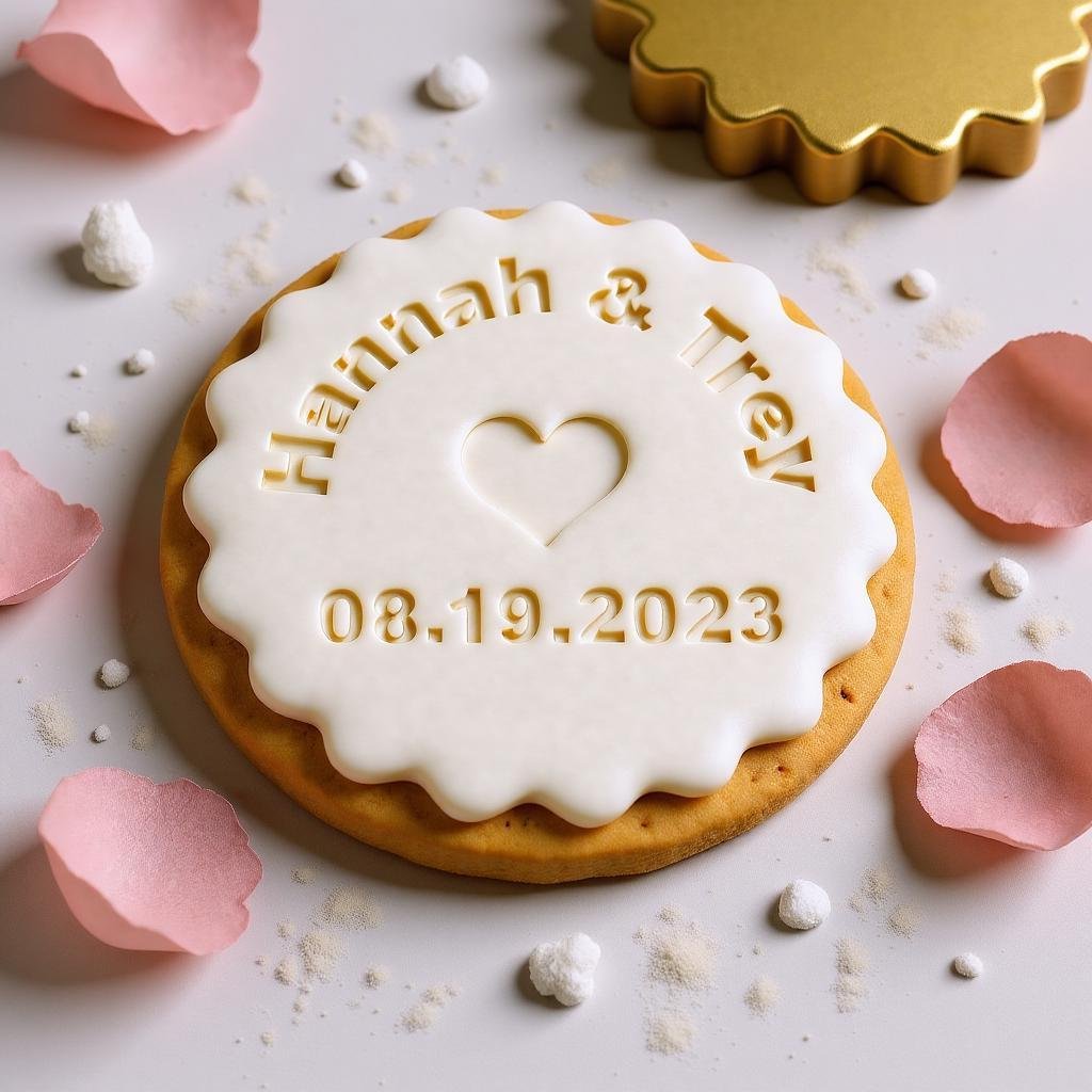 Personalized Wedding Cookie Stamp: Custom Couple Name & Date Embosser, 3" - Image 7
