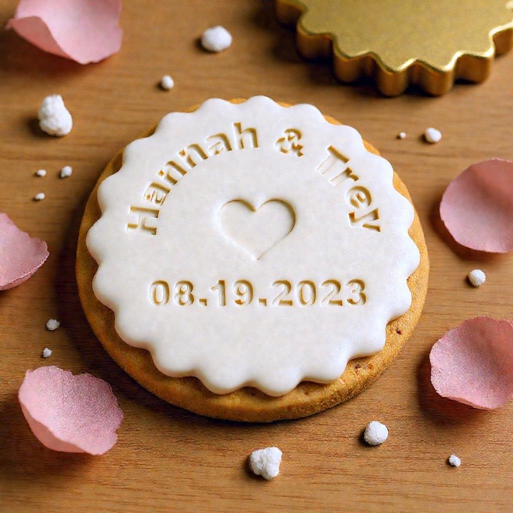 Personalized Wedding Cookie Stamp: Custom Couple Name & Date Embosser, 3" - Image 10