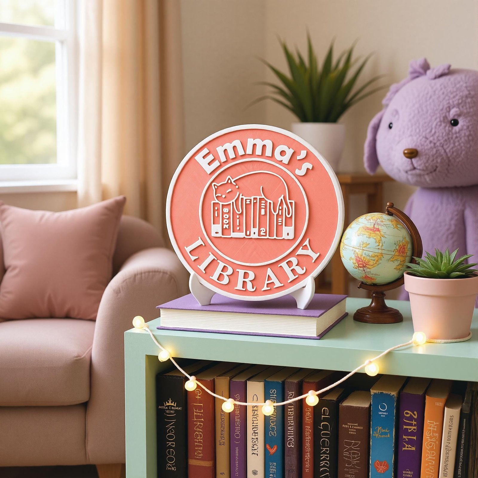 Personalized Library Sign with Stand: Custom 3D Printed Bookshelf and Book Nook Decor - Image 2