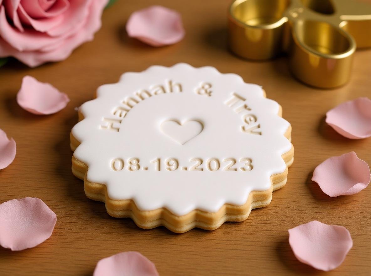 Personalized Wedding Cookie Stamp: Custom Couple Name & Date Embosser, 3" - Image 8