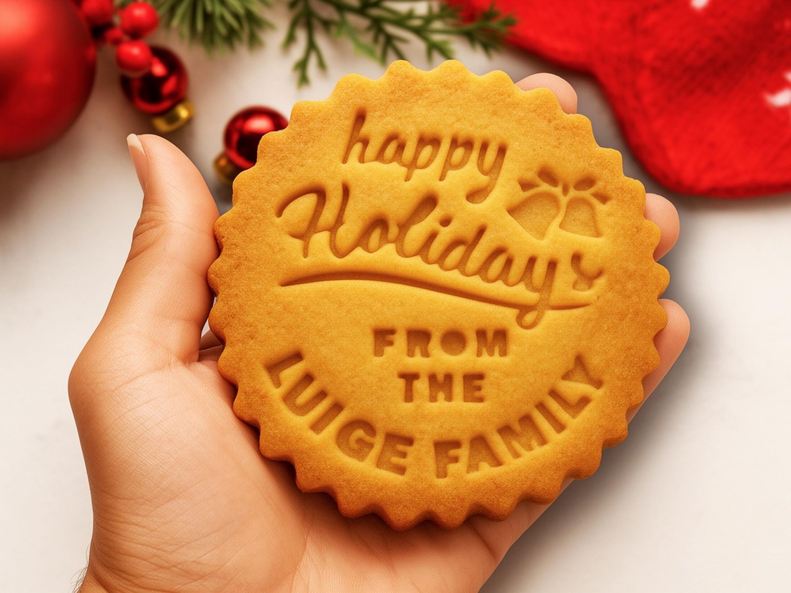 Custom Christmas Cookie Cutter & Stamp — Personalized Family Name Holiday Cookie Press — 3D Printed Cookie Cutter, Gift-Ready Baking Set