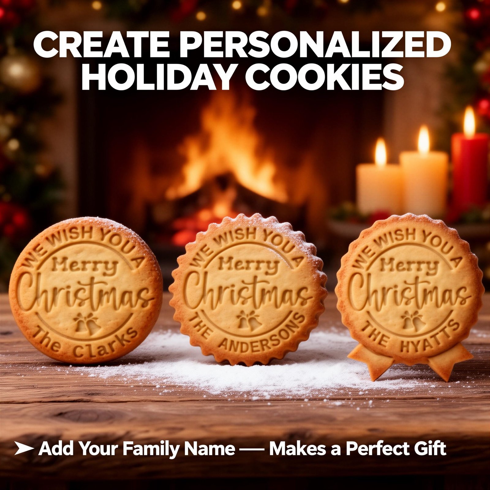 Personalized Christmas Cookie Stamp & Cutter, Custom Family Name, Four Shapes, Recipe included - Image 7
