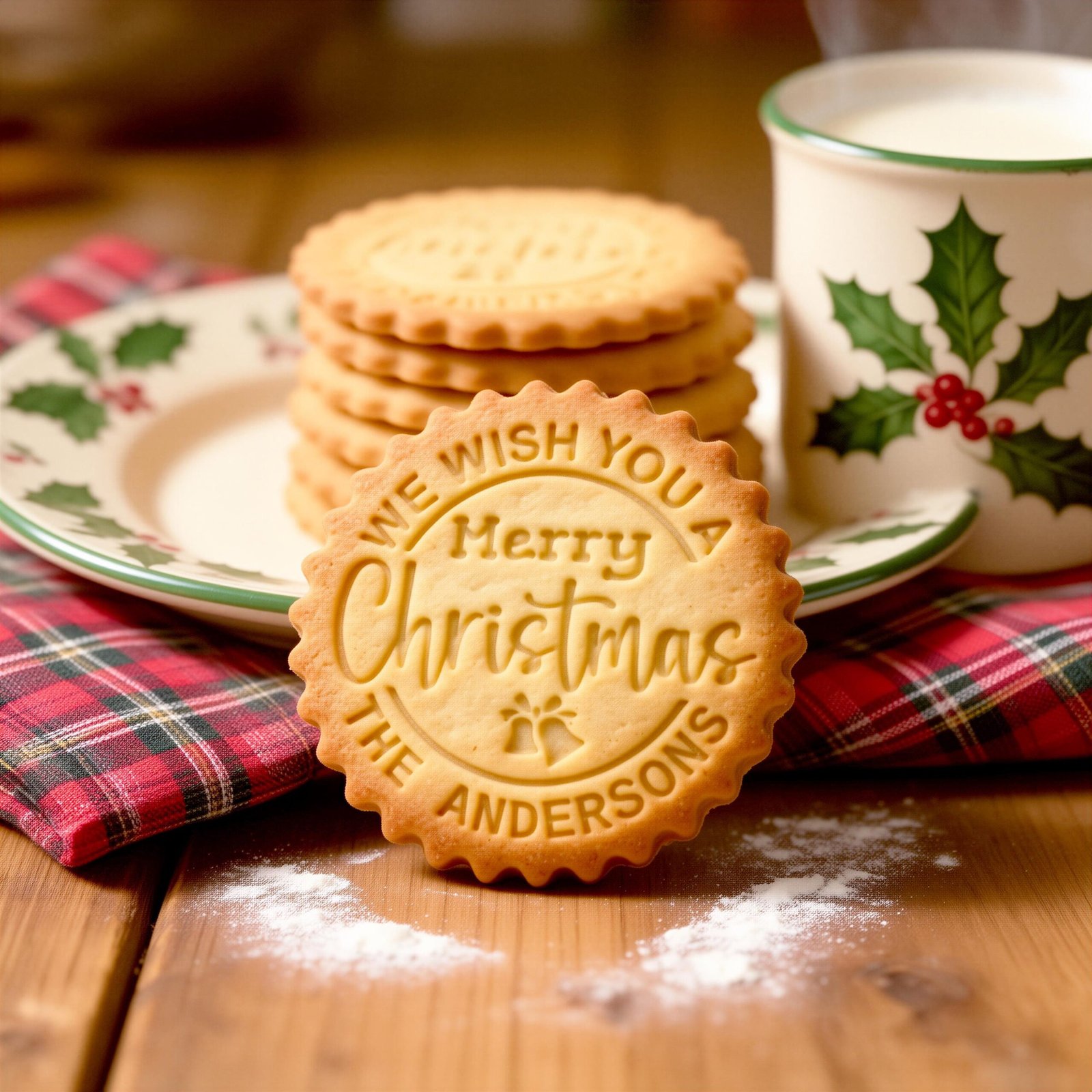 Personalized Christmas Cookie Stamp & Cutter, Custom Family Name, Four Shapes, Recipe included - Image 5