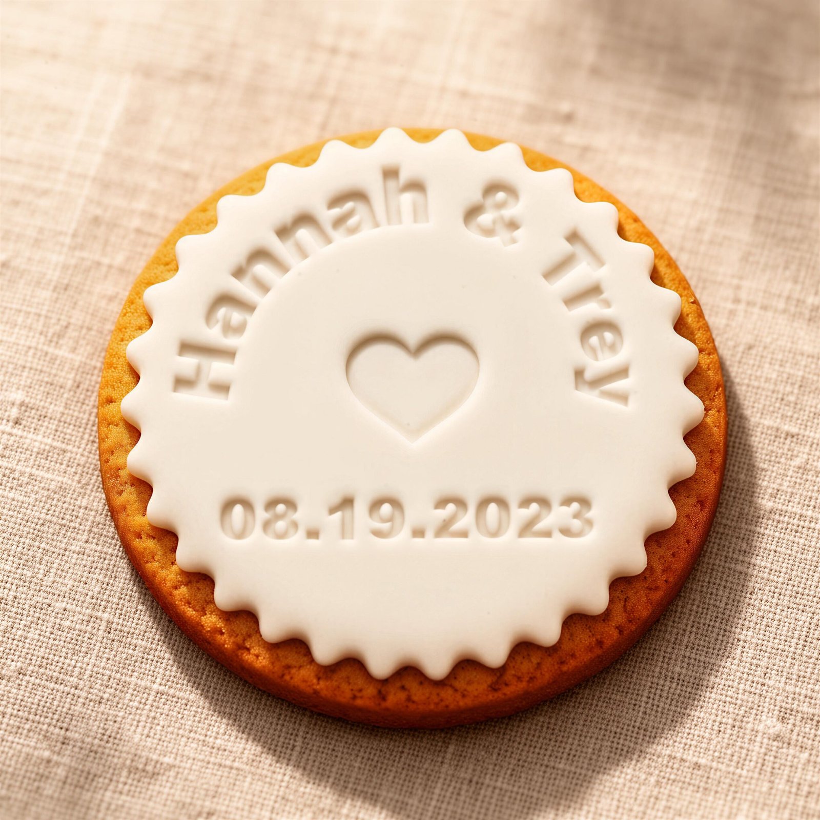 Personalized Wedding Cookie Stamp: Custom Couple Name & Date Embosser, 3" - Image 6