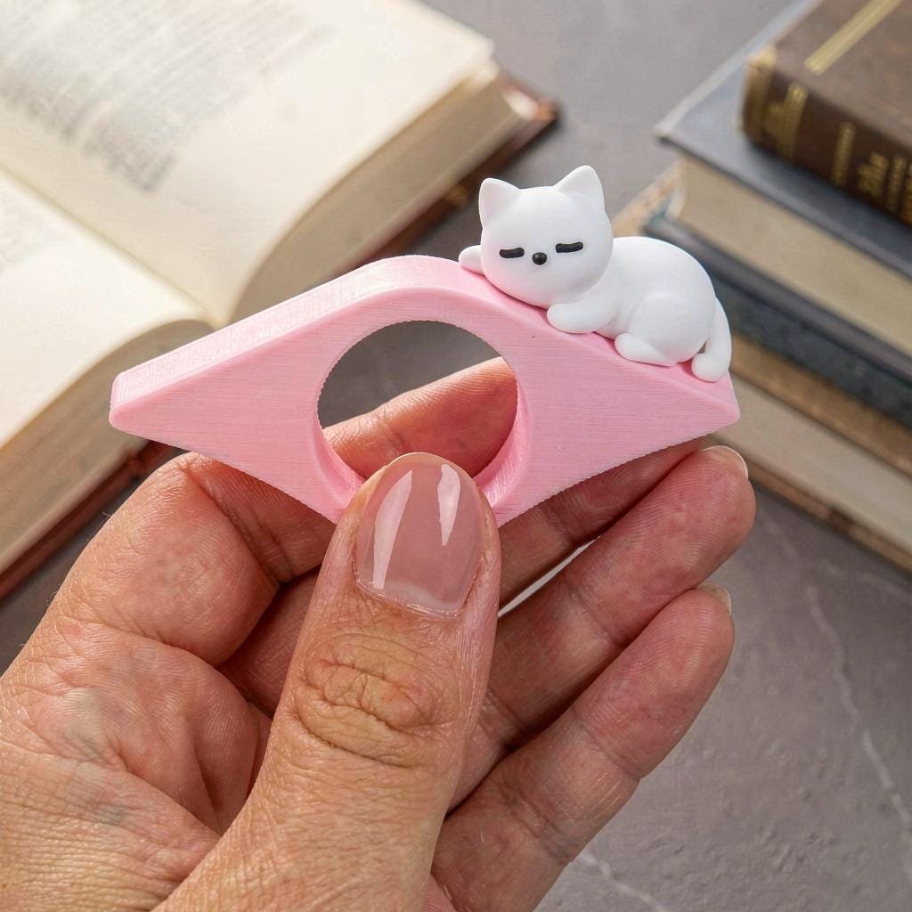 Chibi Cat Book Page Holder – Thumb Reading Accessory - Image 2