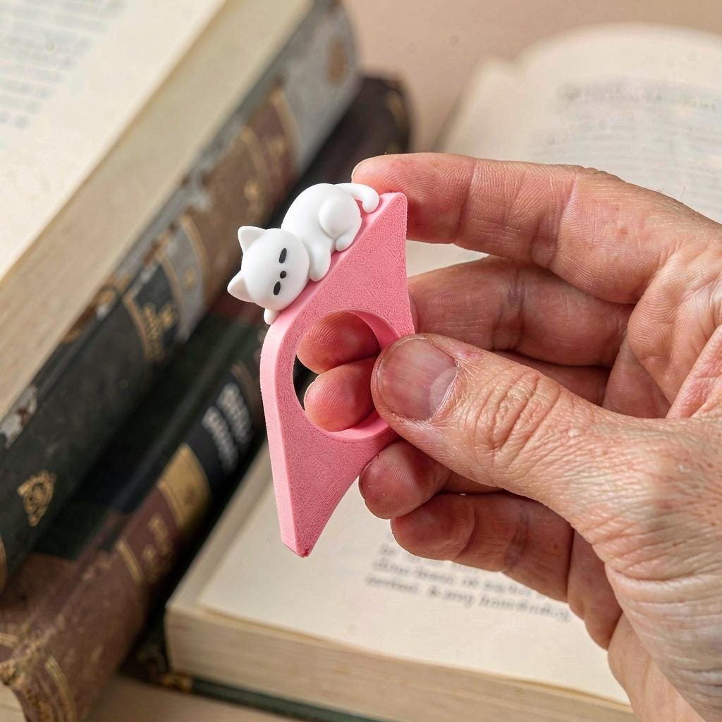 Chibi Cat Book Page Holder – Thumb Reading Accessory - Image 4