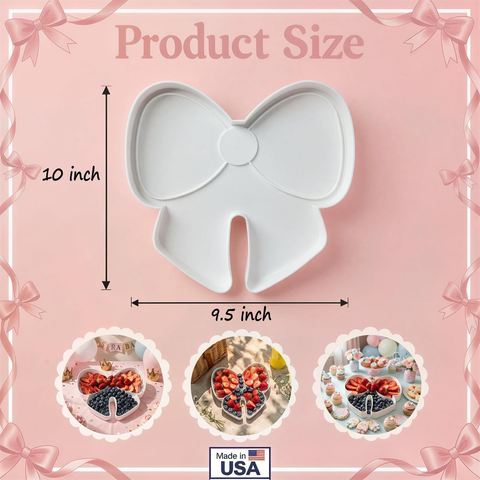 Coquette Bow Snack Tray, Reusable Plastic Charcuterie Tray, Baby Shower Dessert Display, Bow Party Serving Tray, Bridal Shower Table Decor - Image 5
