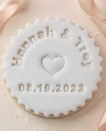 Personalized Wedding Cookie Stamp: Custom Couple Name & Date Embosser, 3"