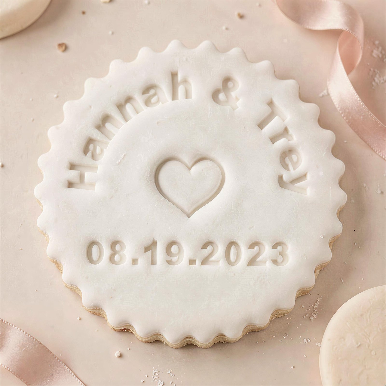 Personalized Wedding Cookie Stamp: Custom Couple Name & Date Embosser, 3" - Image 5