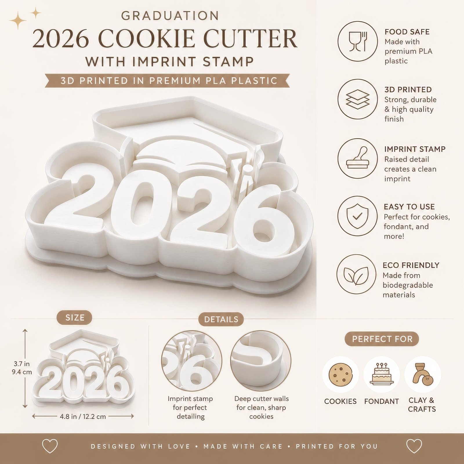 Class of 2026 Graduation Cookie Cutter and Fondant Embosser - Image 2