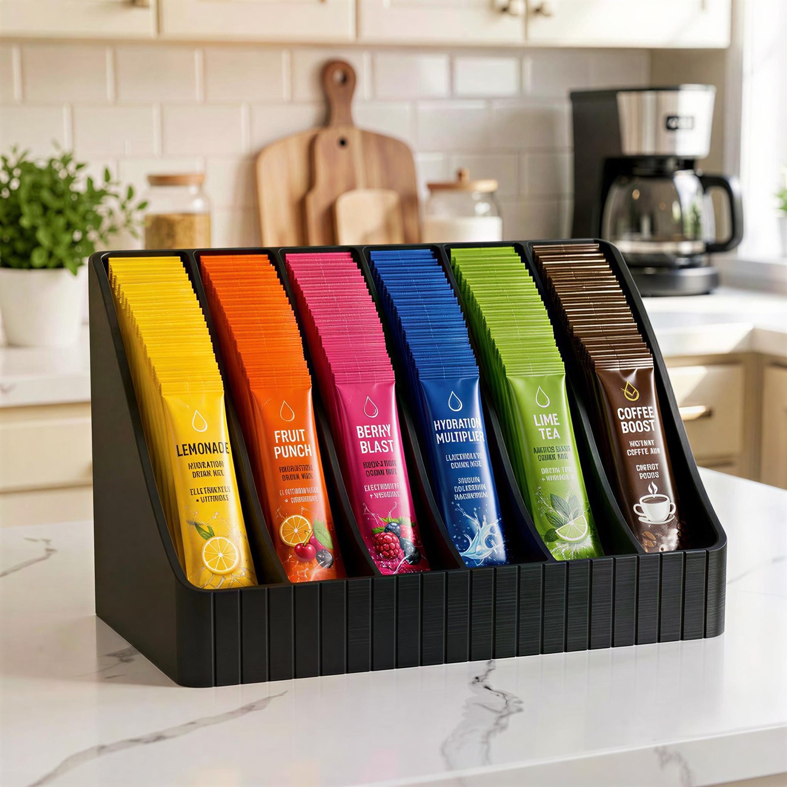 6-Slot Drink Mix Packet Organizer, 3D Printed PLA Holder, Countertop Hydration Station - Image 6