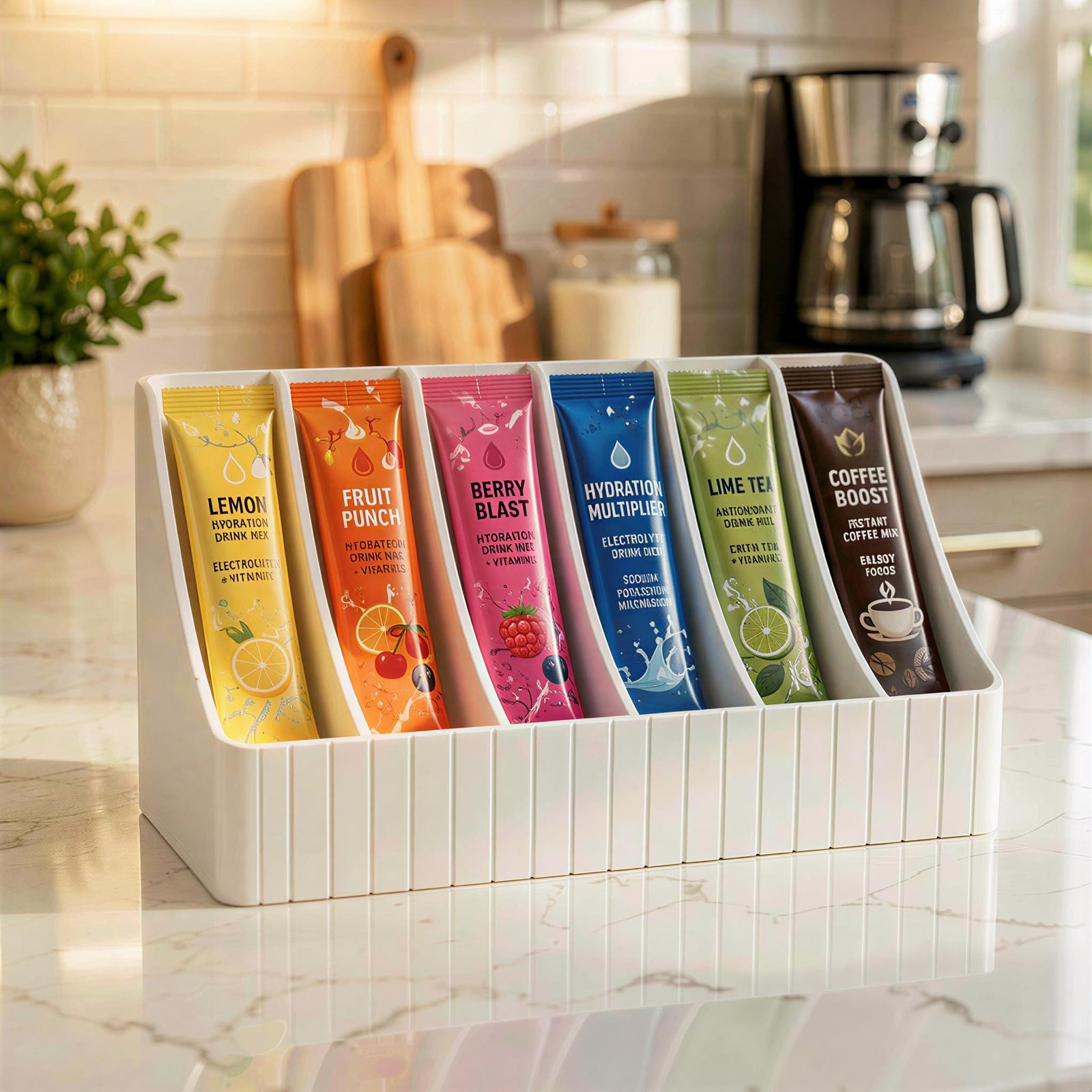 6-Slot Drink Mix Packet Organizer, 3D Printed PLA Holder, Countertop Hydration Station - Image 7