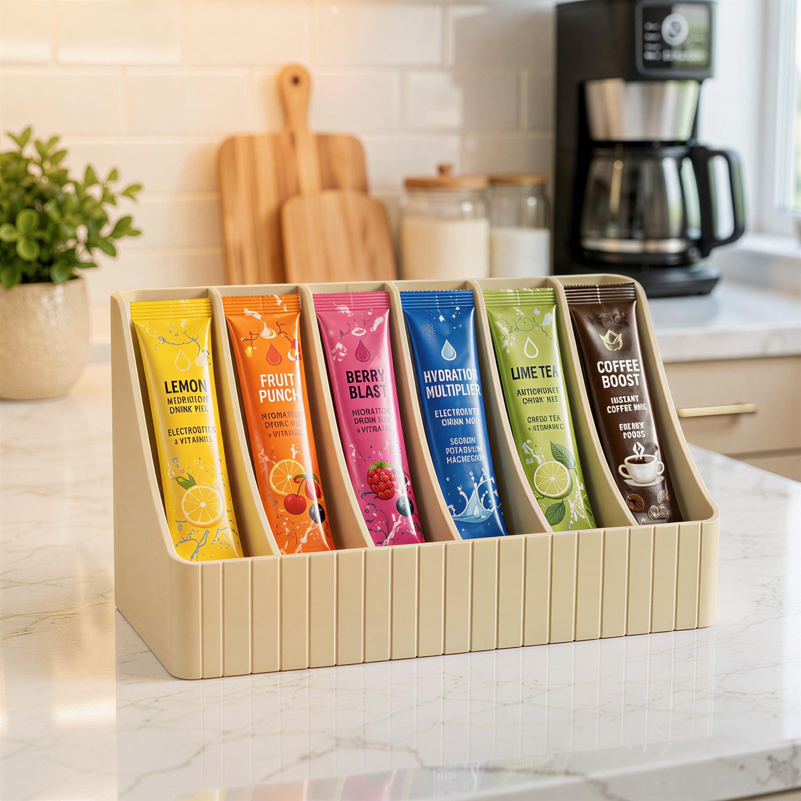 6-Slot Drink Mix Packet Organizer, 3D Printed PLA Holder, Countertop Hydration Station - Image 8
