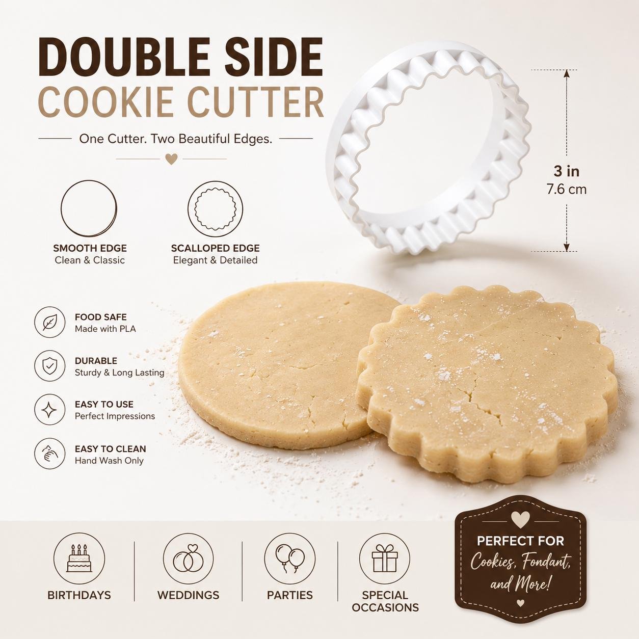 Personalized Wedding Cookie Stamp: Custom Couple Name & Date Embosser, 3" - Image 2