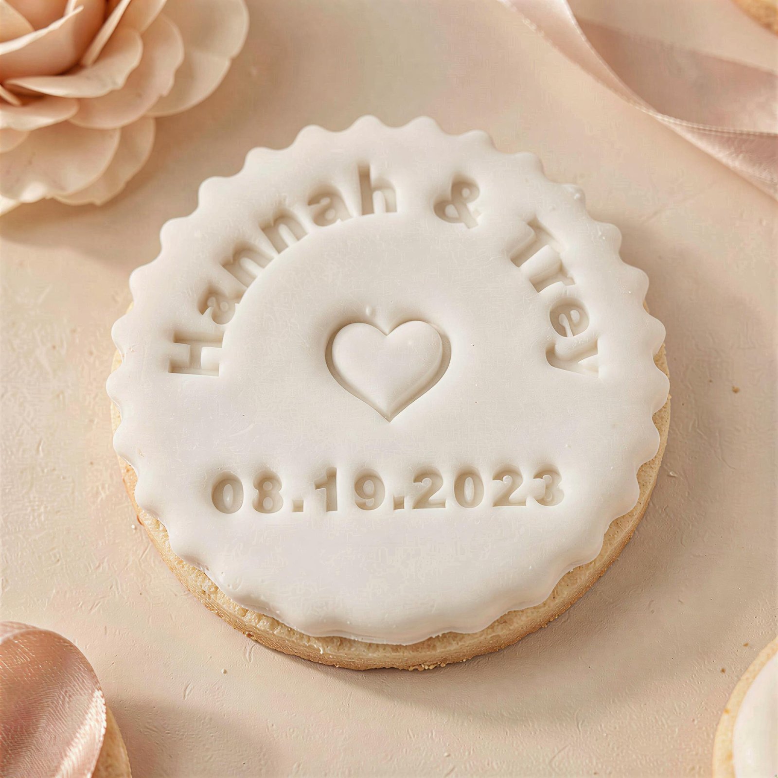 Personalized Wedding Cookie Stamp: Custom Couple Name & Date Embosser, 3" - Image 4