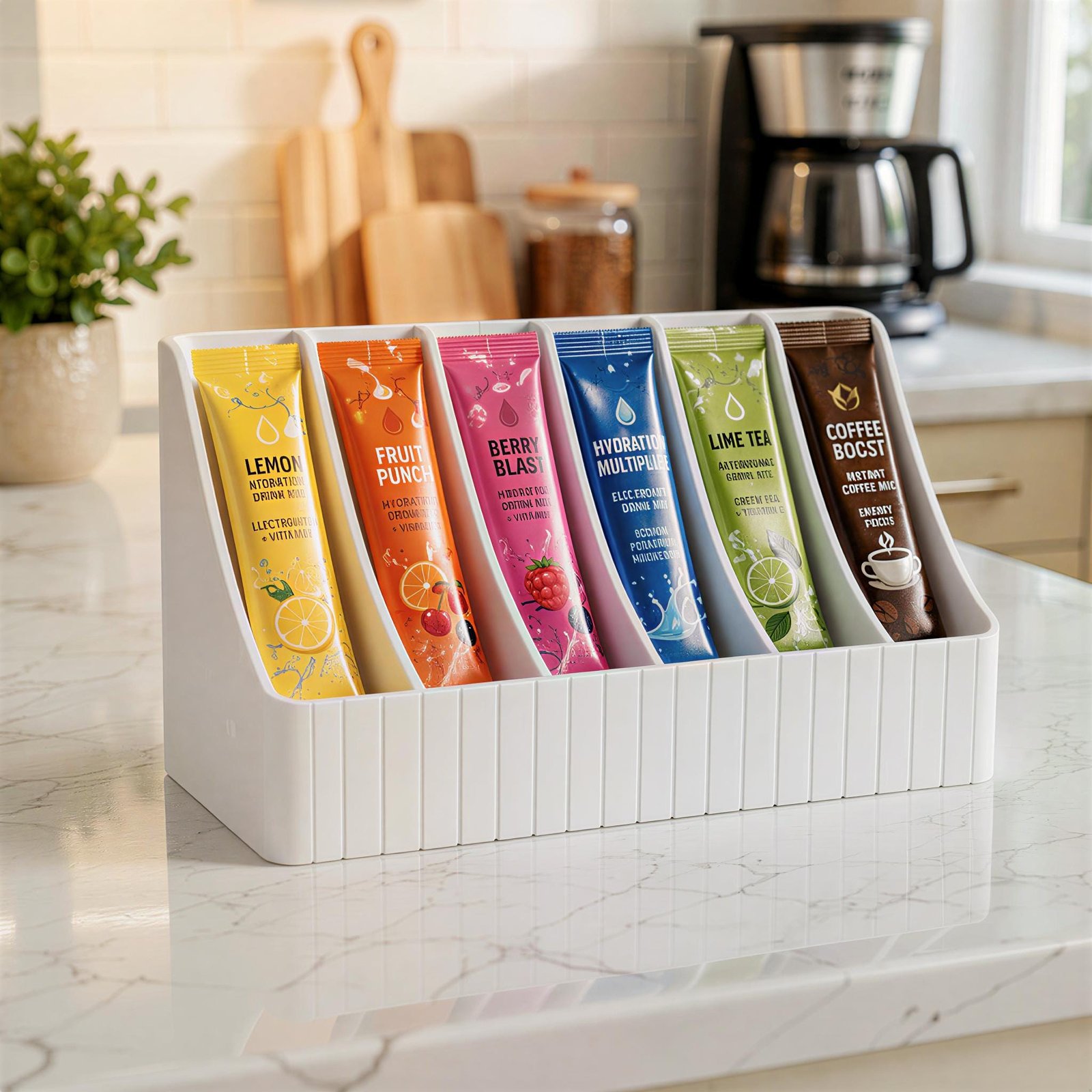 6-Slot Drink Mix Packet Organizer, 3D Printed PLA Holder, Countertop Hydration Station - Image 10
