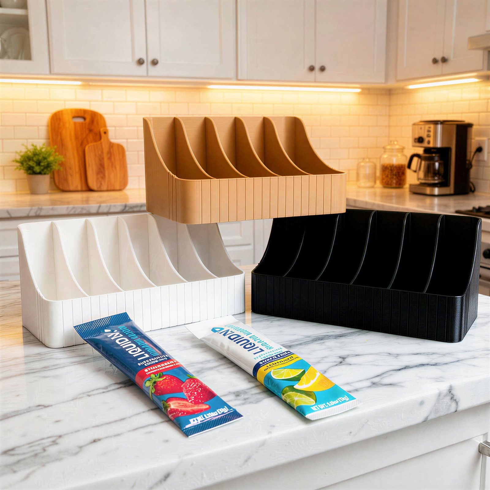 6-Slot Drink Mix Packet Organizer, 3D Printed PLA Holder, Countertop Hydration Station - Image 4