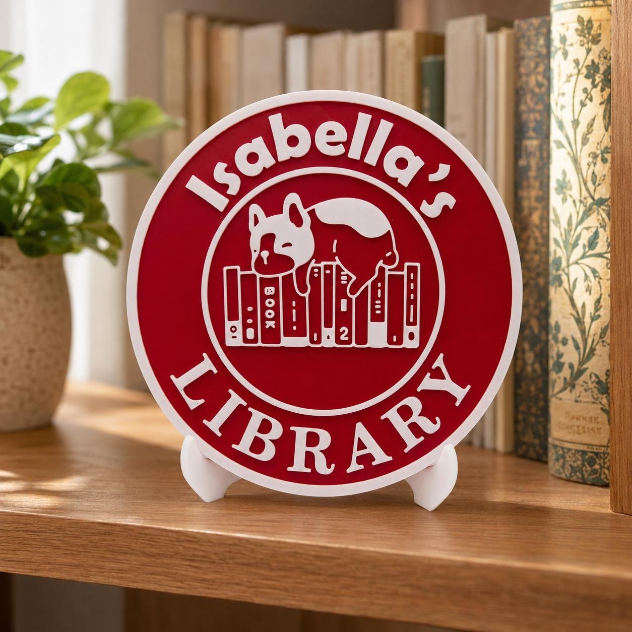 Personalized Library Sign, Custom Name Bookshelf Decor, 3D Printed Book Nook Sign with Stand, Gift for Book Lovers