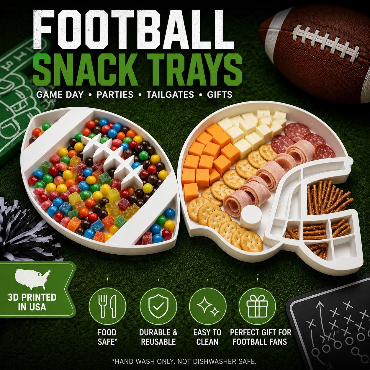 Football Snack Trays: Helmet & Football-Shaped Game Day Serving Bowls