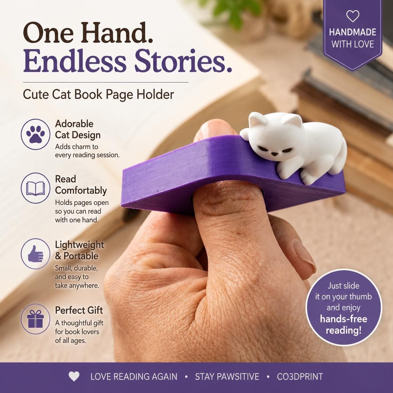 Chibi Cat Book Page Holder – Thumb Reading Accessory