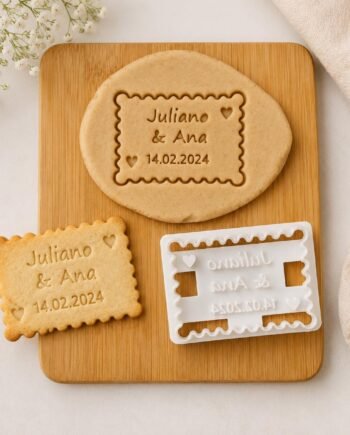 Personalized Petit Beurre Cookie Cutter, Custom Names & Date Biscuit Stamp