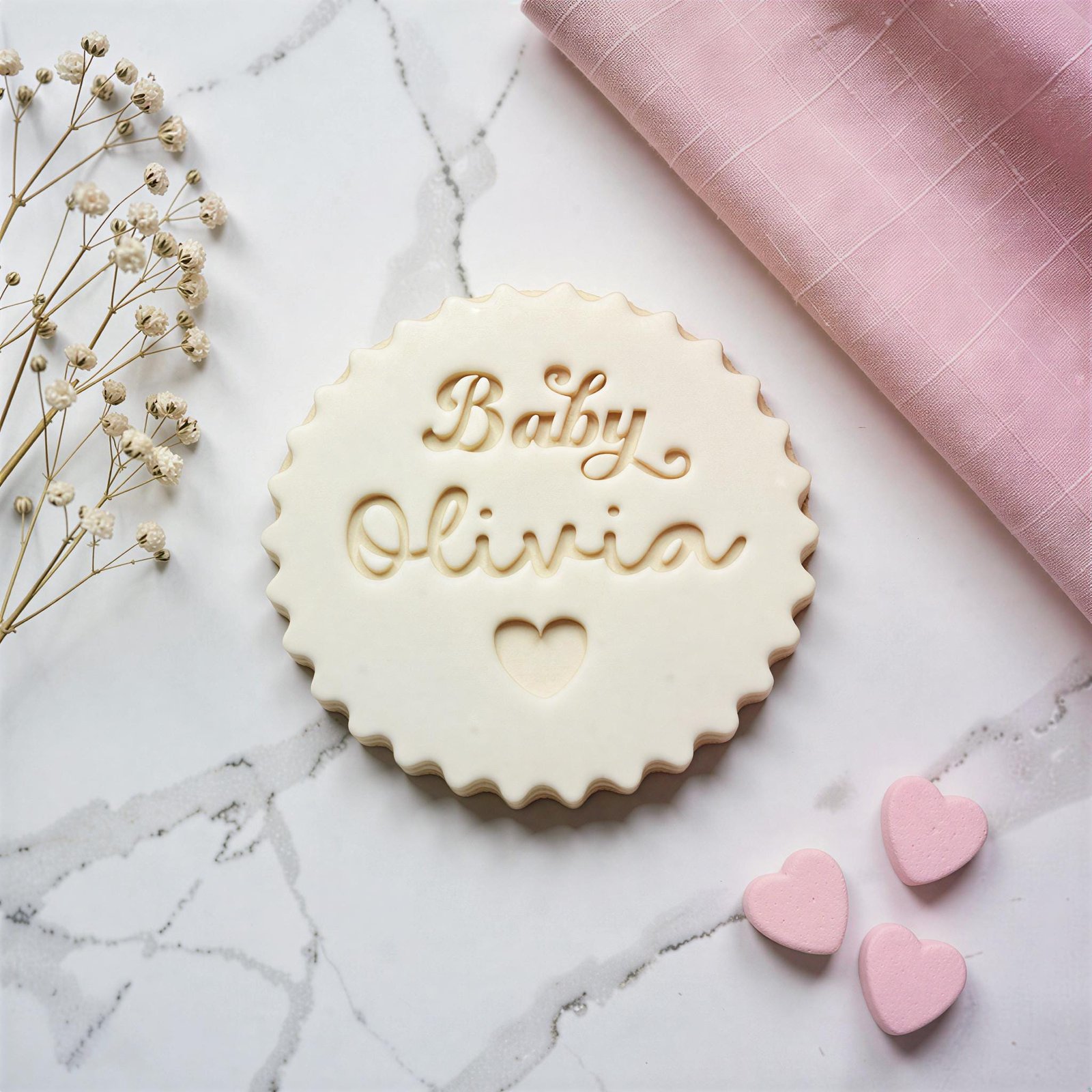 Personalized Baby Name Cookie Stamp and Cutter, Heart Design Baby Shower Fondant Embosser