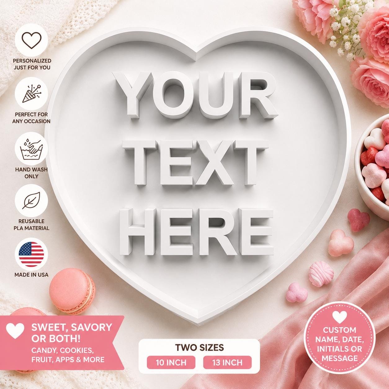 Personalized Heart Charcuterie Tray, Custom Name Candy and Dessert Display - Image 2