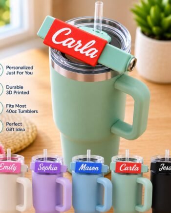Personalized Stanley Tumbler Custom Handle Name Plate | 20oz & 30oz IceFlow Flip Straw | Handle Name Plate Snap-on Tumbler Lovers