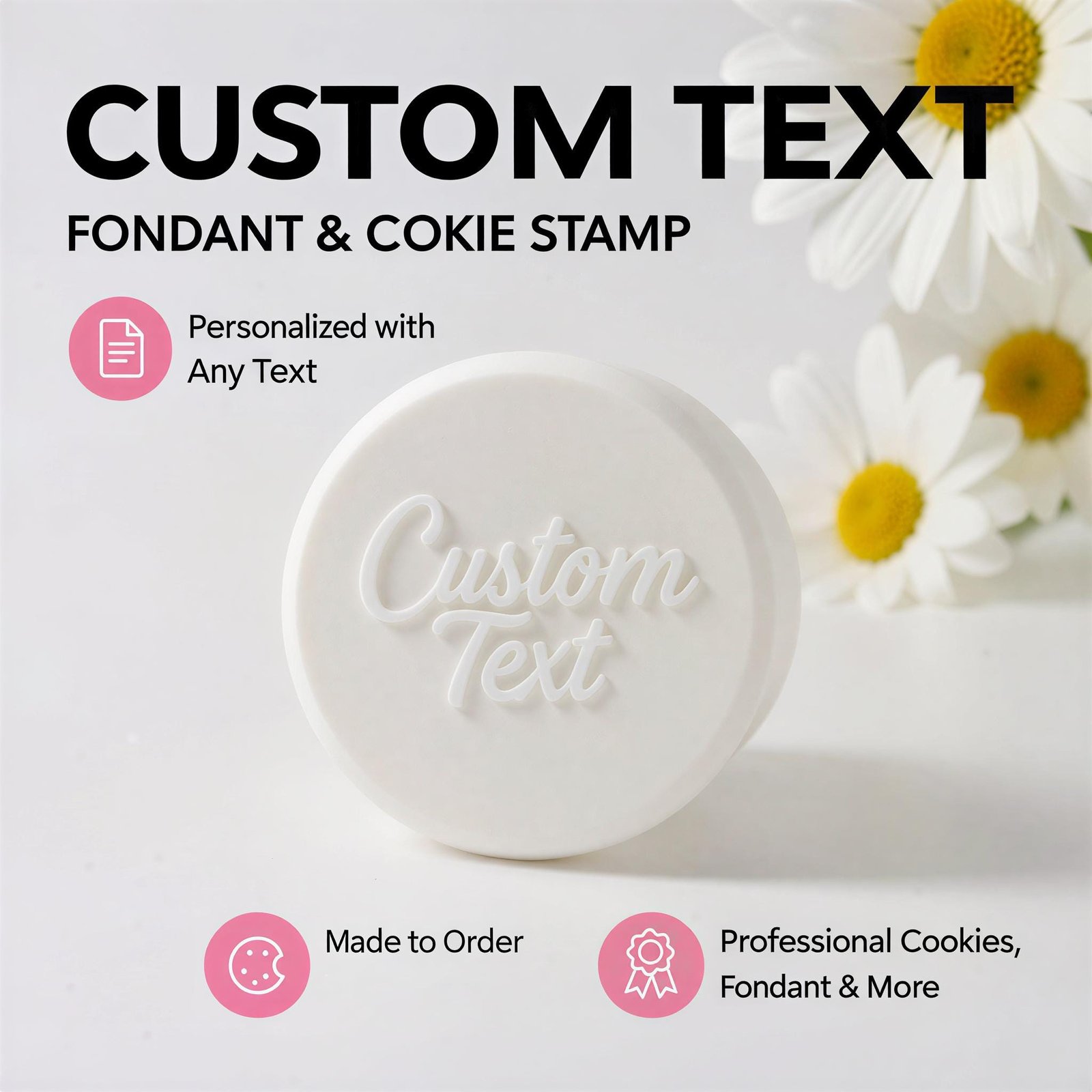 Custom Text Fondant Stamp, Personalized Cookie Embosser, Any Name or Phrase Stamp for Cookies, Cupcakes, Wedding Treats, Birthday Baking - Image 3