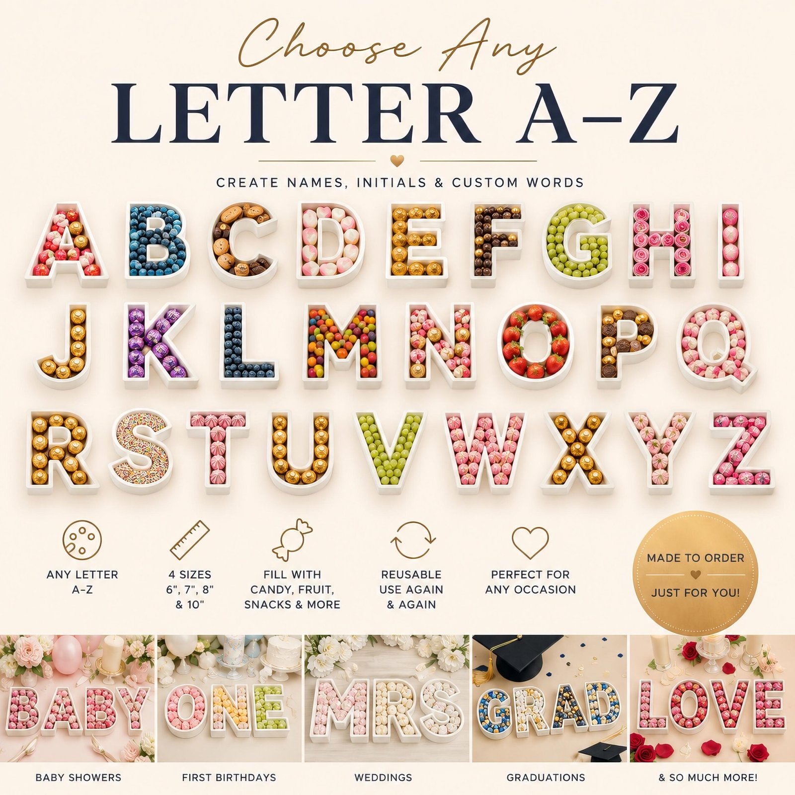 Custom Fillable Letter Tray, Reusable Charcuterie Candy Boxes (6-10 Inch) - Image 5
