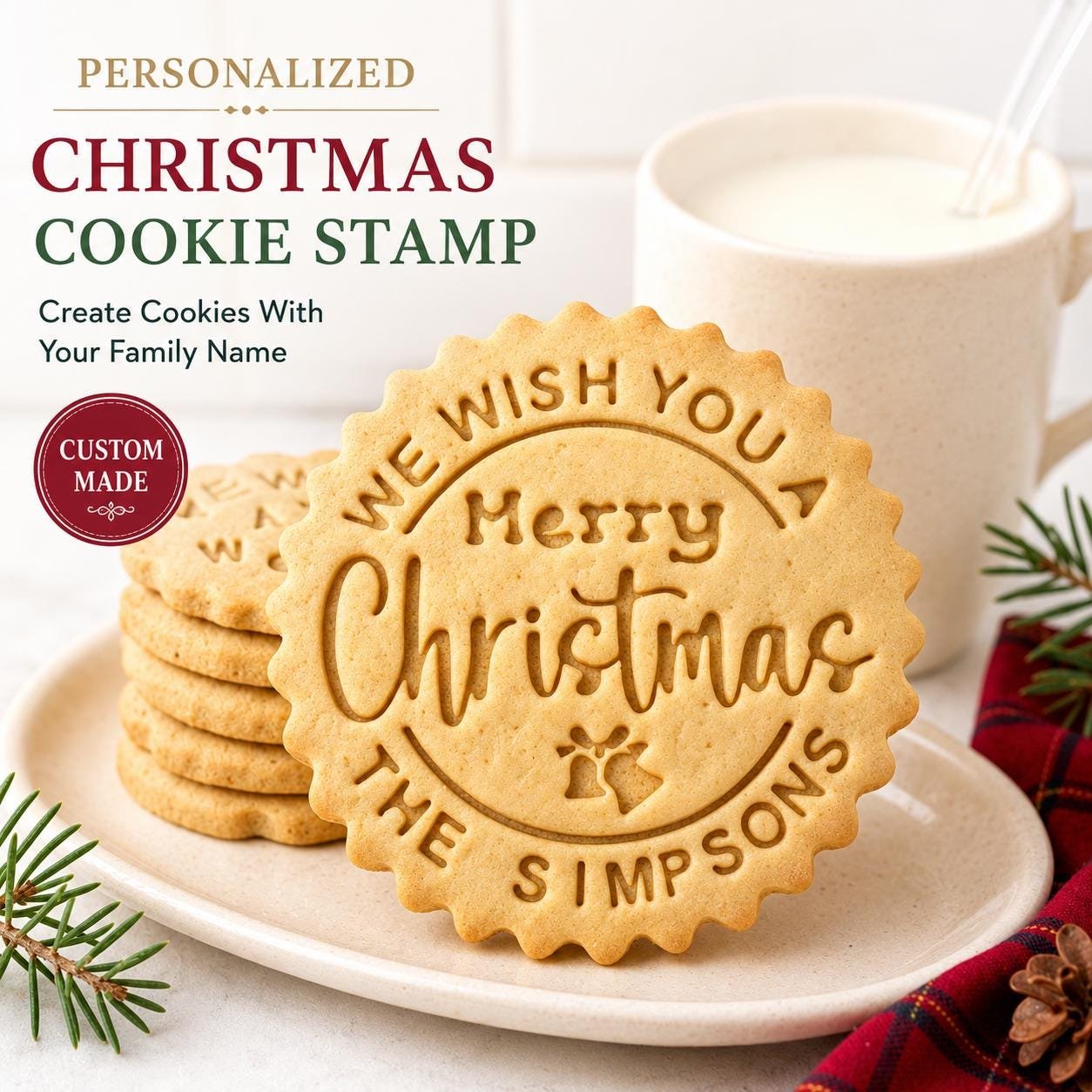 Personalized Christmas Cookie Stamp and Cutter, 3-Inch Custom Family Name Embosser - Image 2