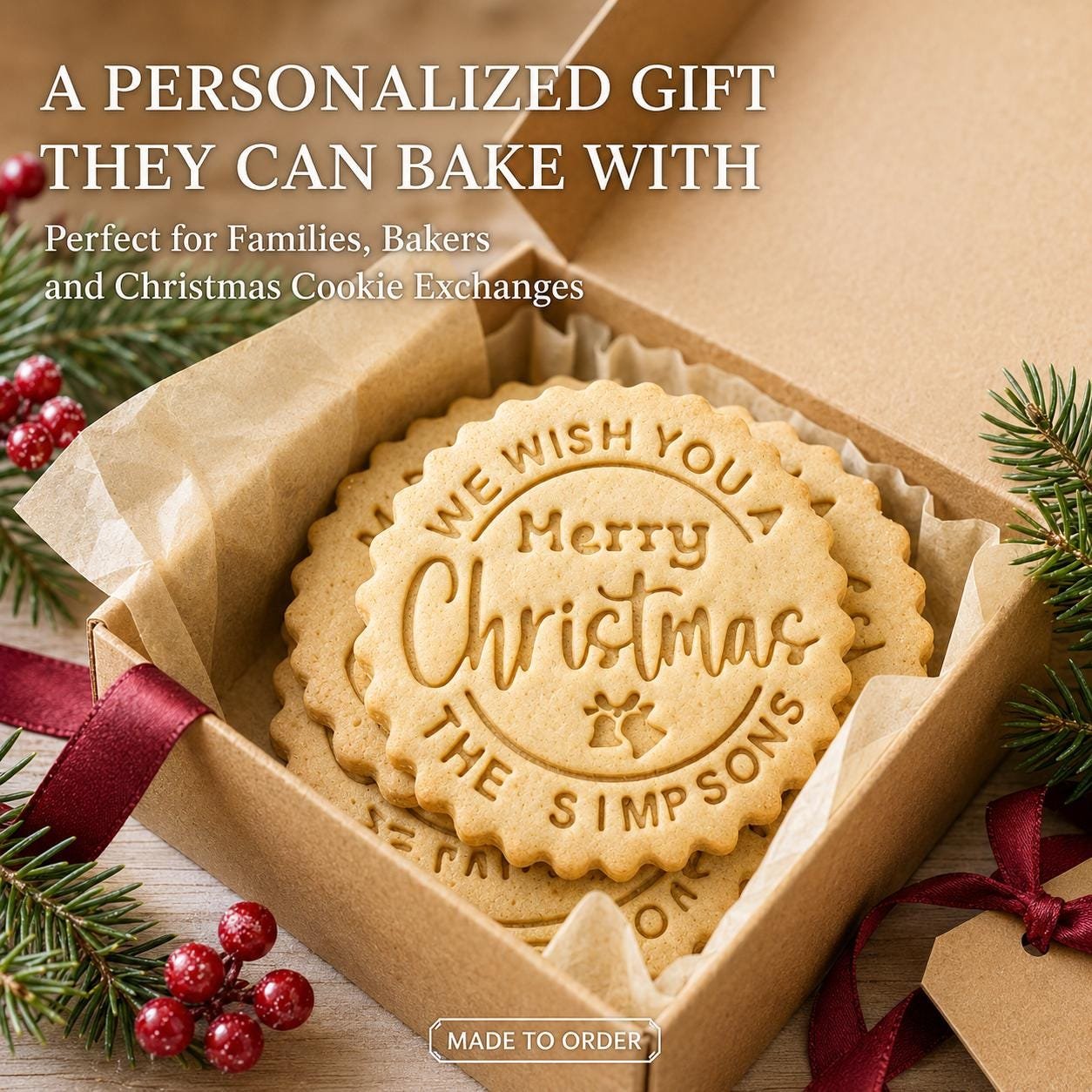 Personalized Christmas Cookie Stamp and Cutter, 3-Inch Custom Family Name Embosser - Image 5