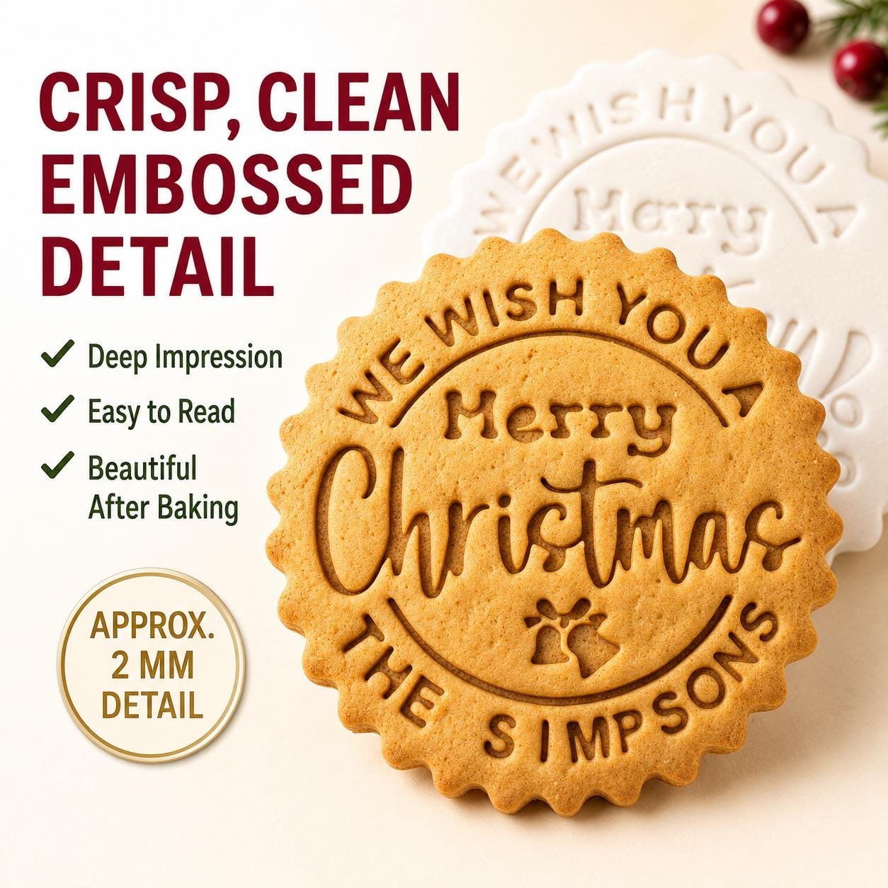 Personalized Christmas Cookie Stamp and Cutter, 3-Inch Custom Family Name Embosser - Image 8
