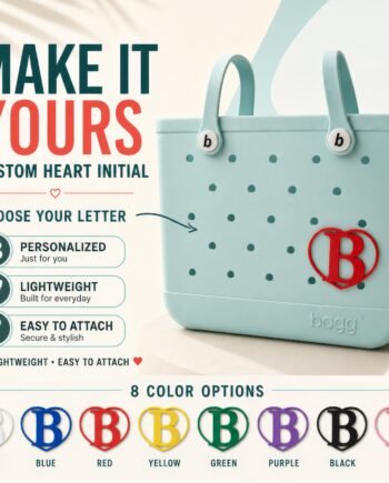 Personalized Heart Letter Charm for Bogg Bag, Beach Tote Accessory