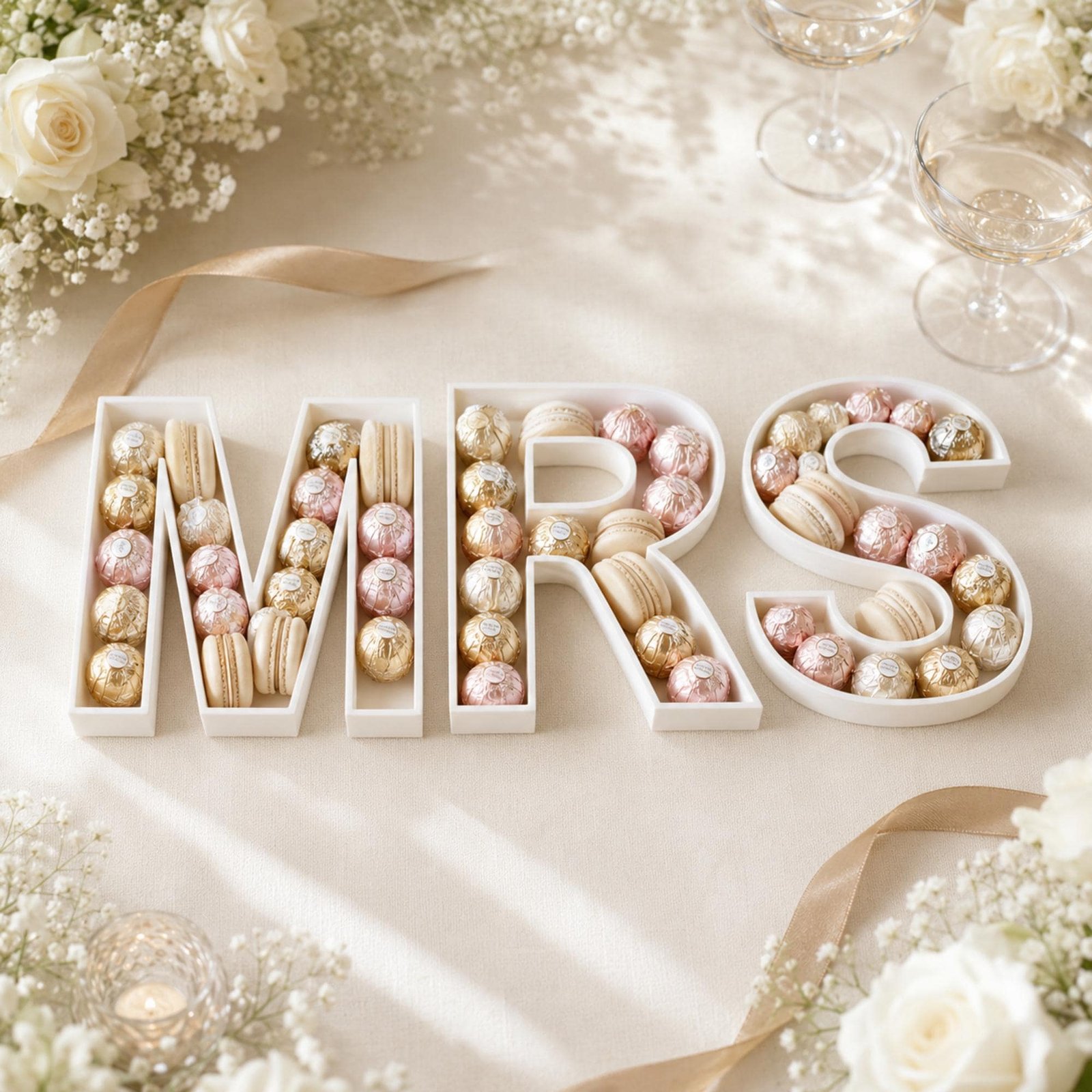Personalized letter tray filled with treats