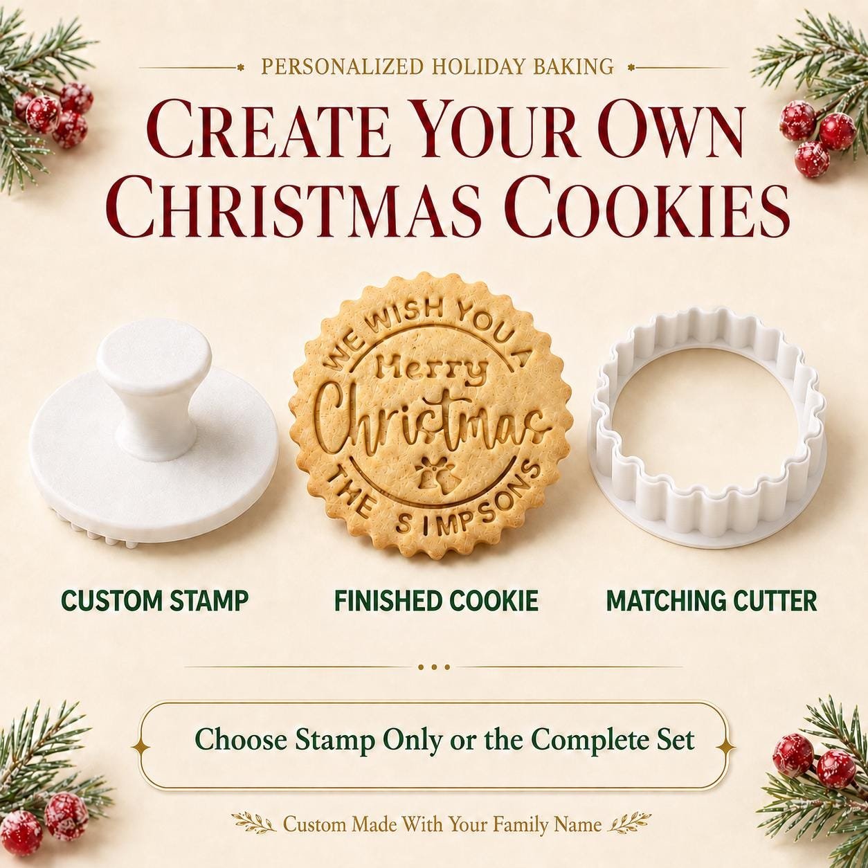 Personalized Christmas Cookie Stamp and Cutter, 3-Inch Custom Family Name Embosser - Image 3