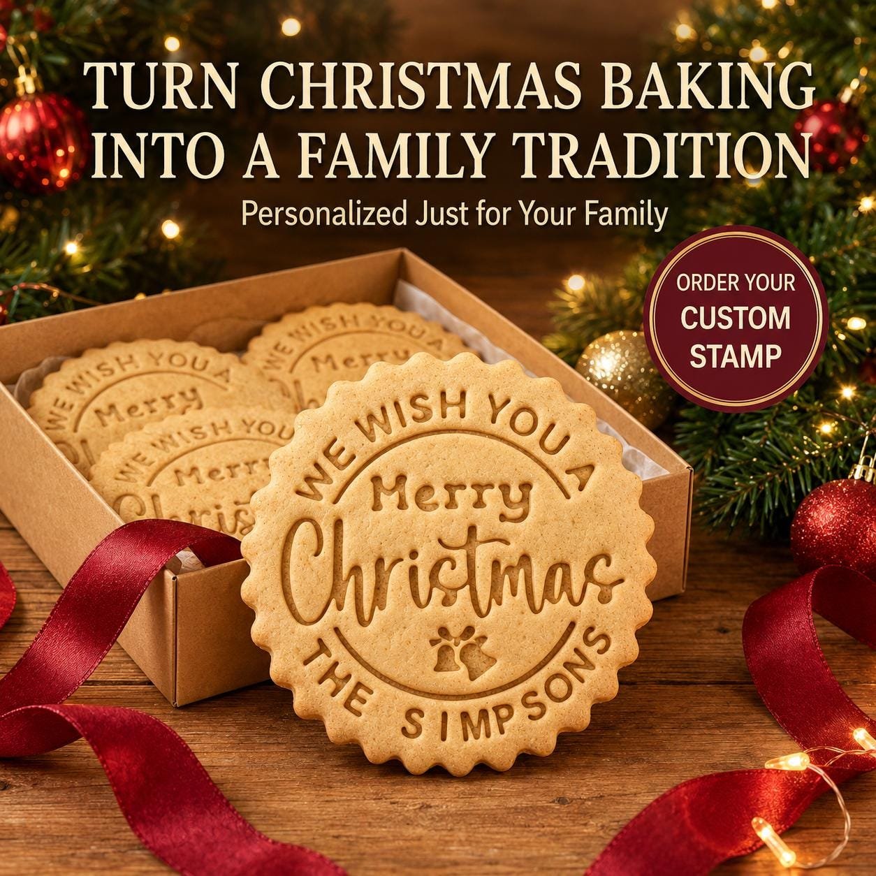Personalized Christmas Cookie Stamp and Cutter, 3-Inch Custom Family Name Embosser - Image 4