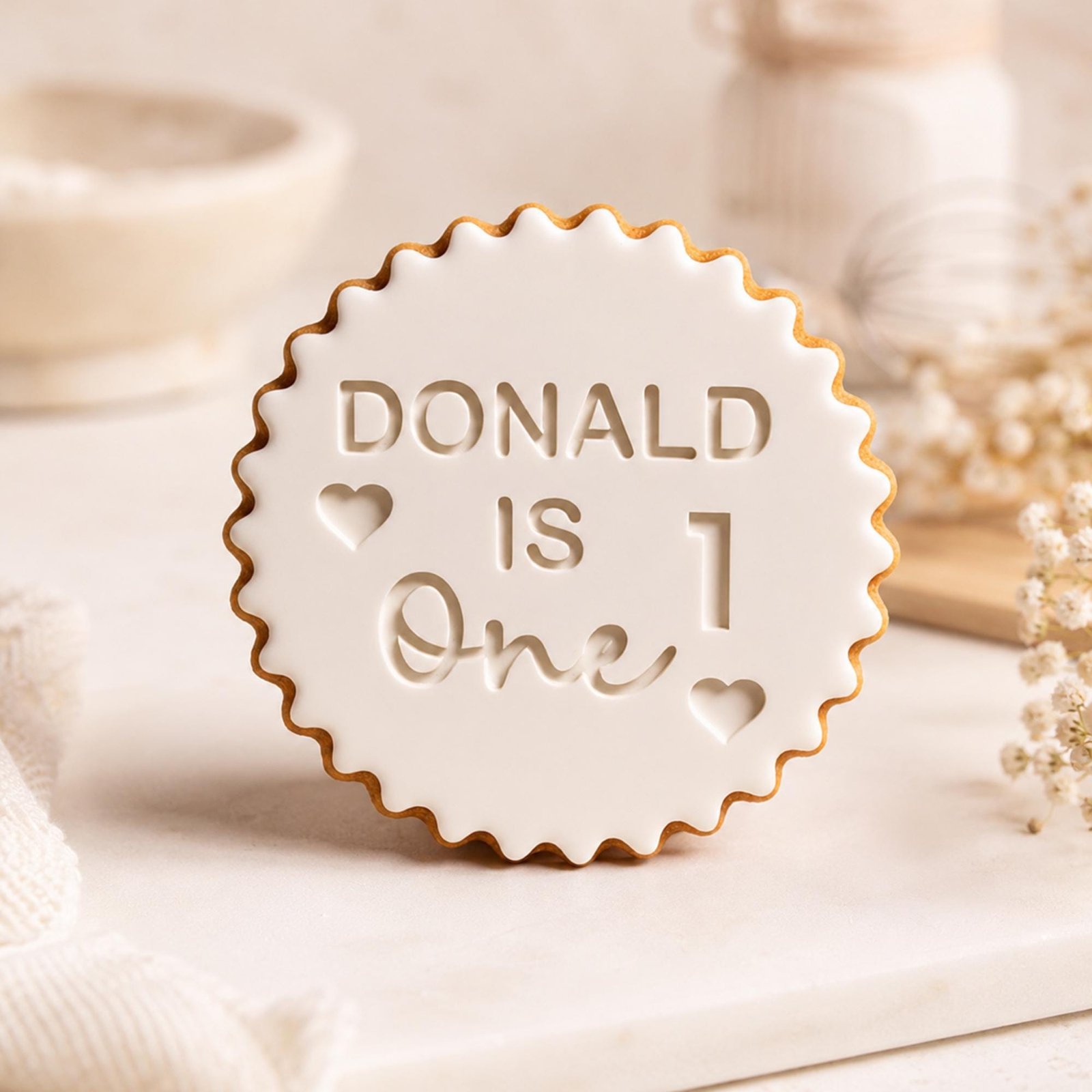 Personalized Cookie Stamp, Custom Name and Age Biscuit Embosser for Birthday Treats and Fondant