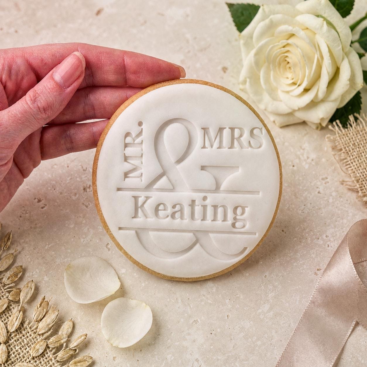 Personalized Mr & Mrs Wedding Cookie Stamp, Custom Name Fondant Embosser