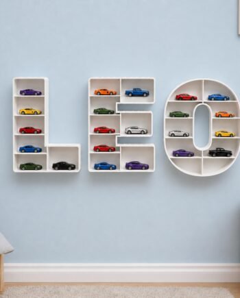 Custom Letter Toy Car Organizer, 10-13 Inch Wall Shelf for 1:64 Die-Cast Cars