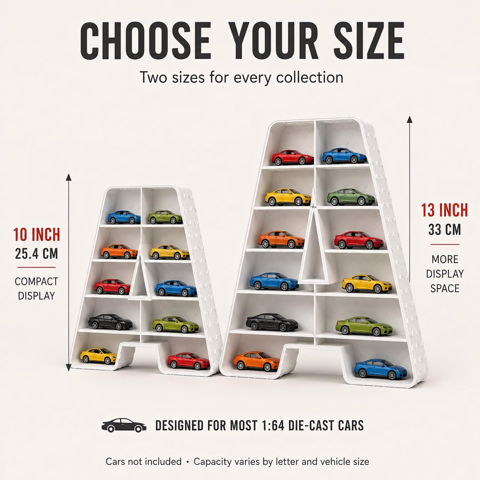 Personalized Toy Car Display Letter, 10 Inch Kids Room Wall Organizer for 1:64 Diecast Cars Diamond-Plate Texture - Image 5