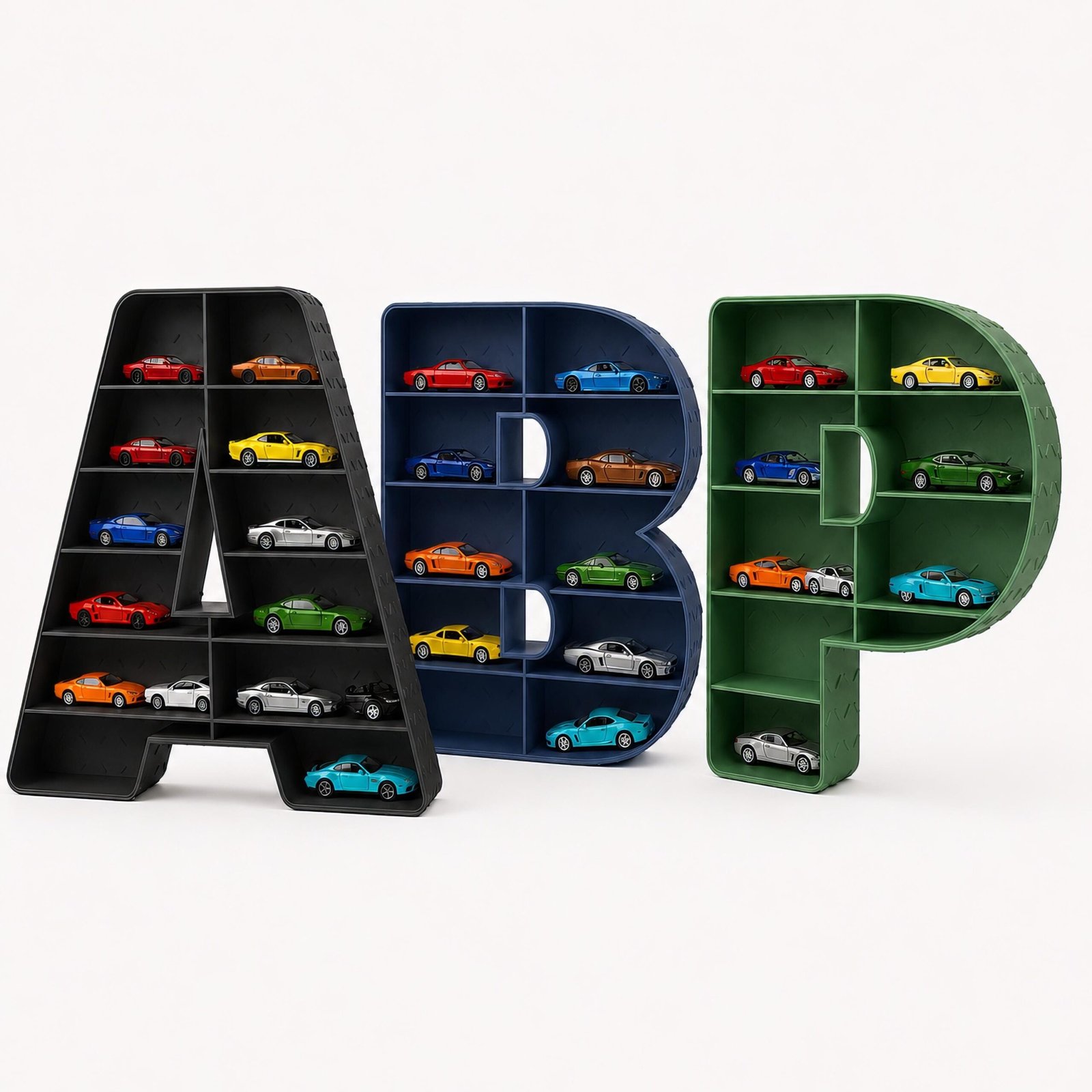 Personalized Toy Car Display Letter, 10 Inch Kids Room Wall Organizer for 1:64 Diecast Cars Diamond-Plate Texture - Image 2