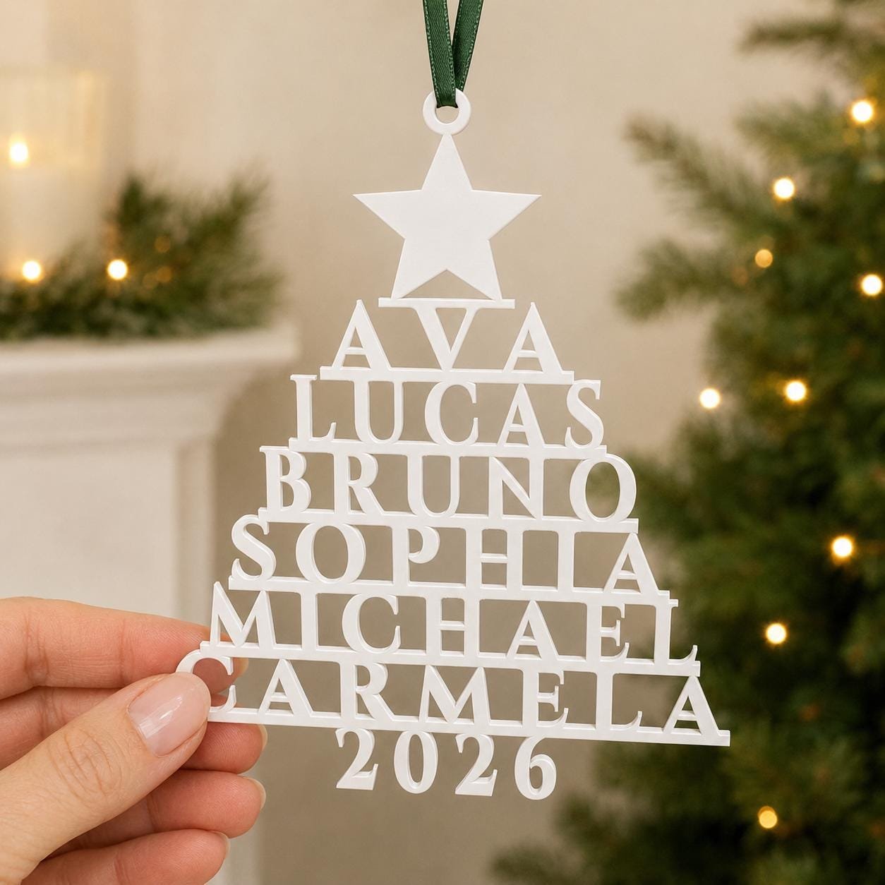 Personalized Family Christmas Ornament 2026, Custom Name Tree with Choice of Topper - Image 3