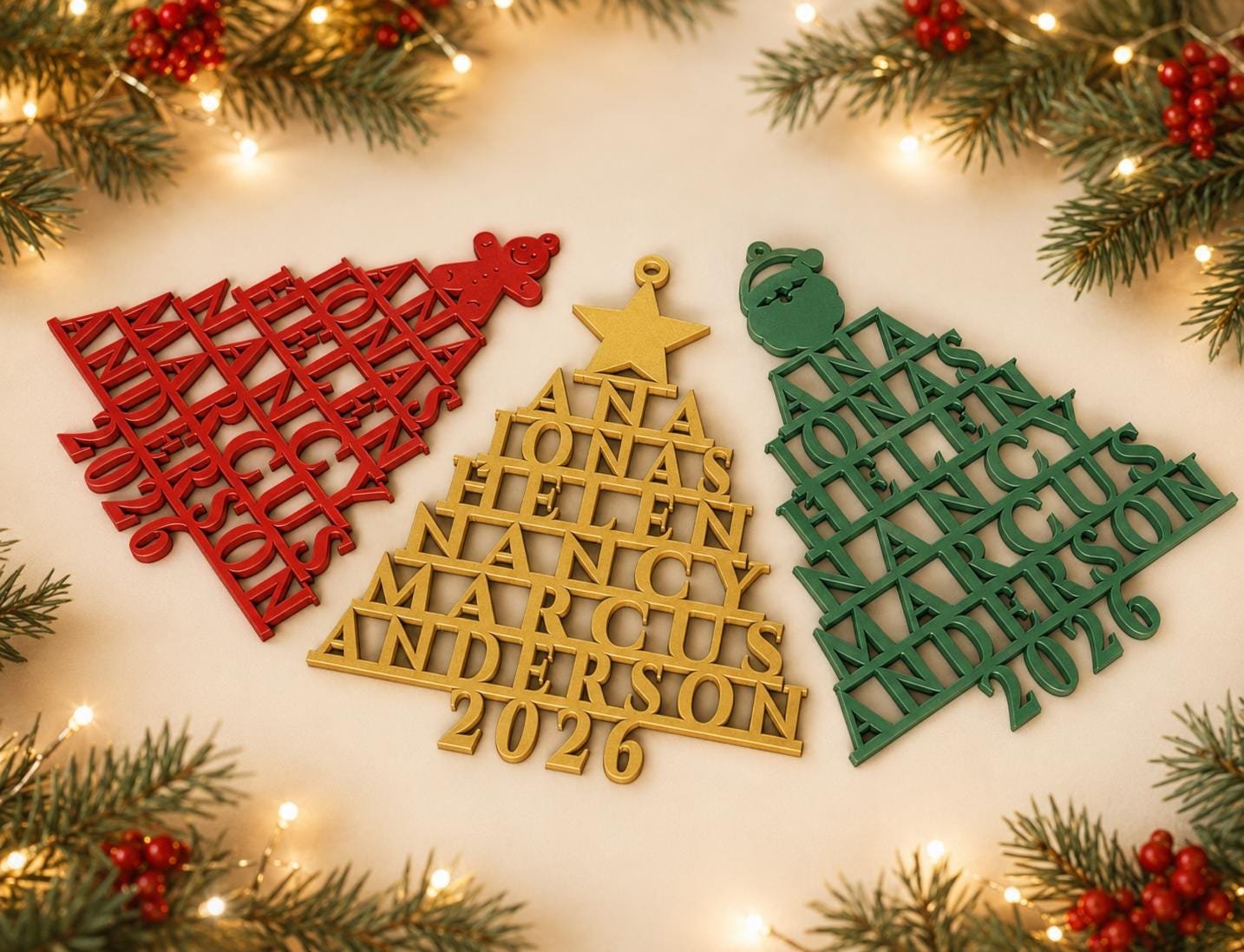 Personalized Family Christmas Ornament 2026, Custom Name Tree with Choice of Topper - Image 2