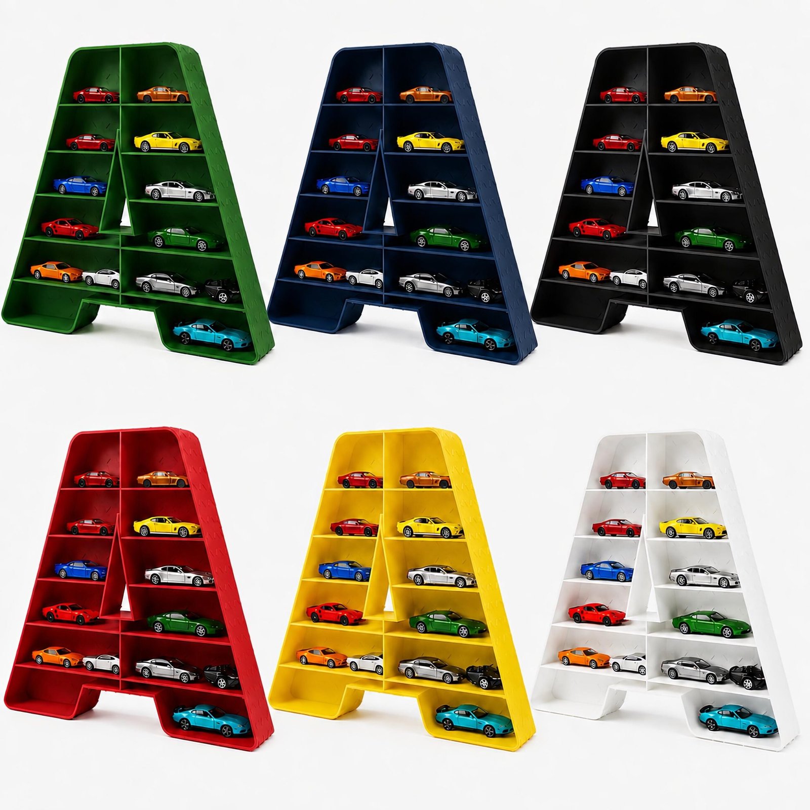 Personalized Toy Car Display Letter, 10 Inch Kids Room Wall Organizer for 1:64 Diecast Cars Diamond-Plate Texture