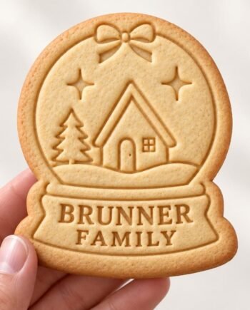 Personalized Snow Globe Cookie Stamp and Cutter Set, Family Name Christmas Baking Gift