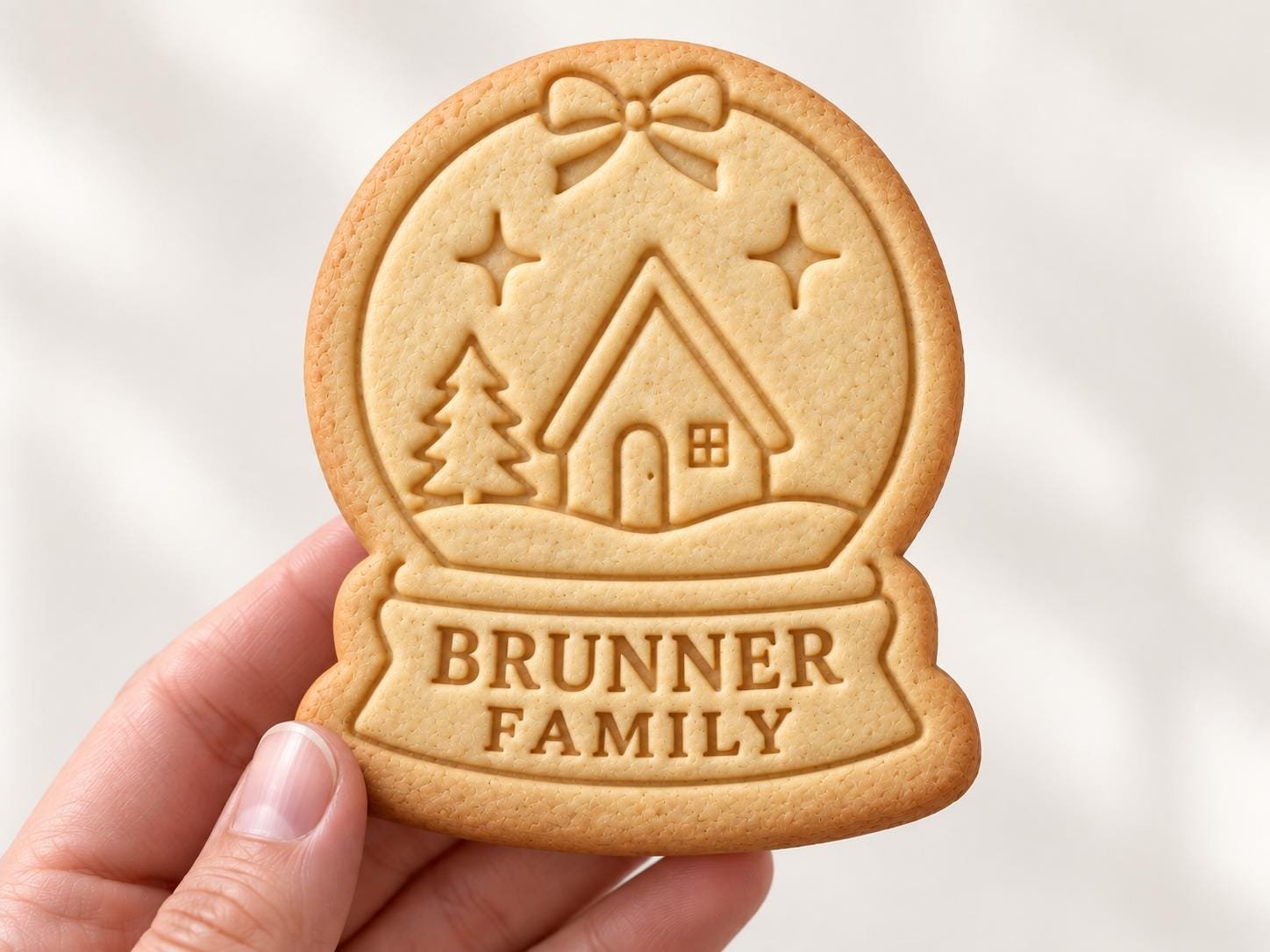 Personalized Snow Globe Cookie Stamp and Cutter Set, Family Name Christmas Baking Gift